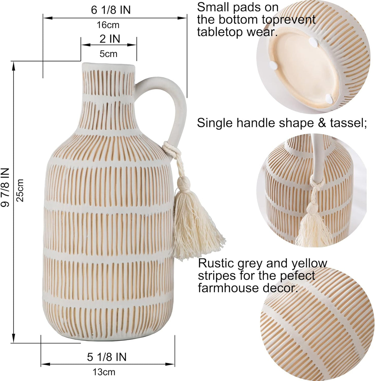 Vaso de Cerámica con Asa y Borlas - Decoración Rústica 10