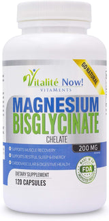 Magnesium Bisglycinato 200mg Chelado, Sin Laxantes, GMO