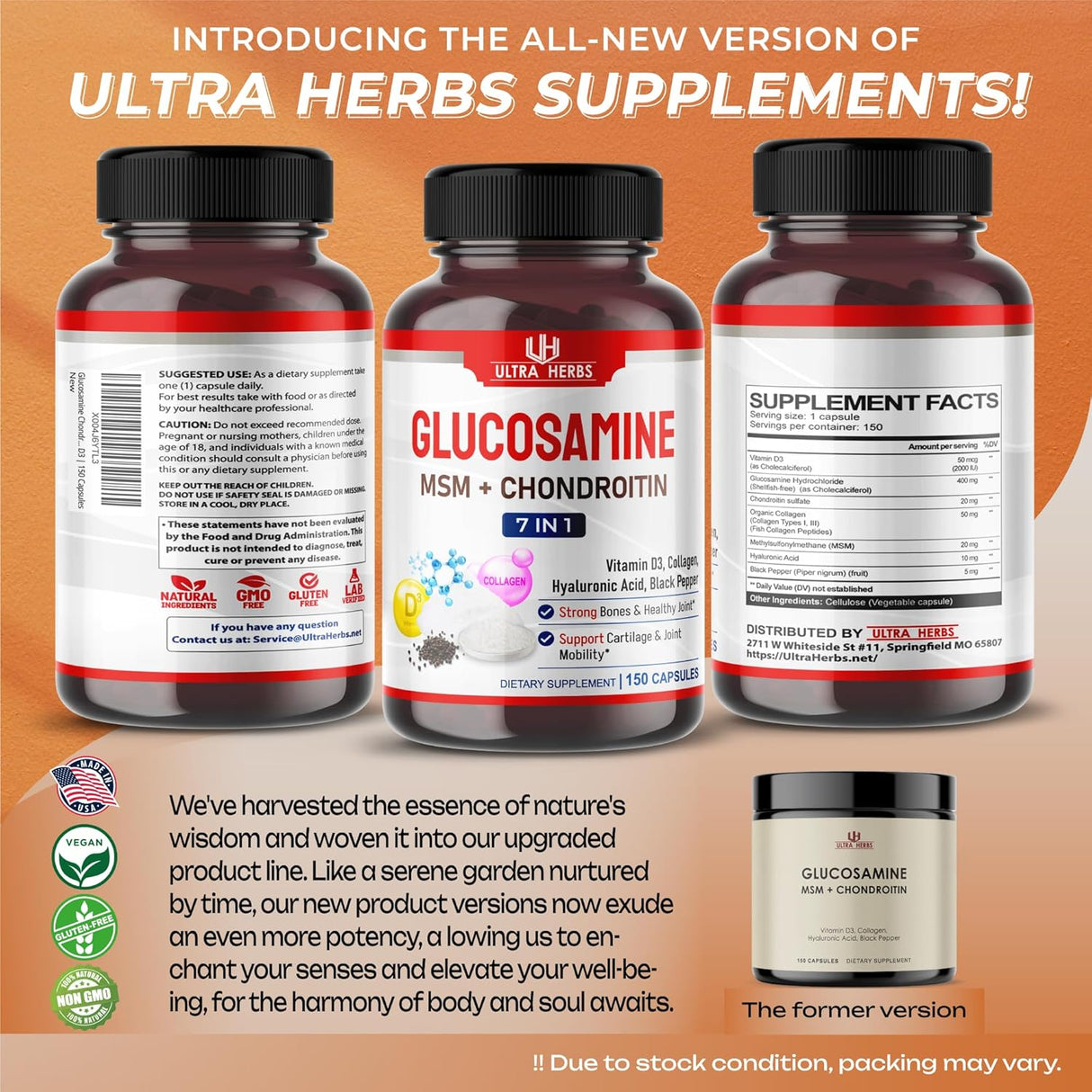 Suplemento de Glucosamina, Chondroitina y MSM | 150 Cápsulas