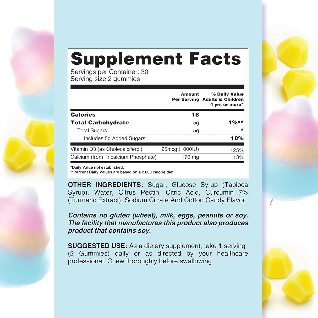 Suplemento Gomita Calcio y vitamina D3  salud ósea  60 und