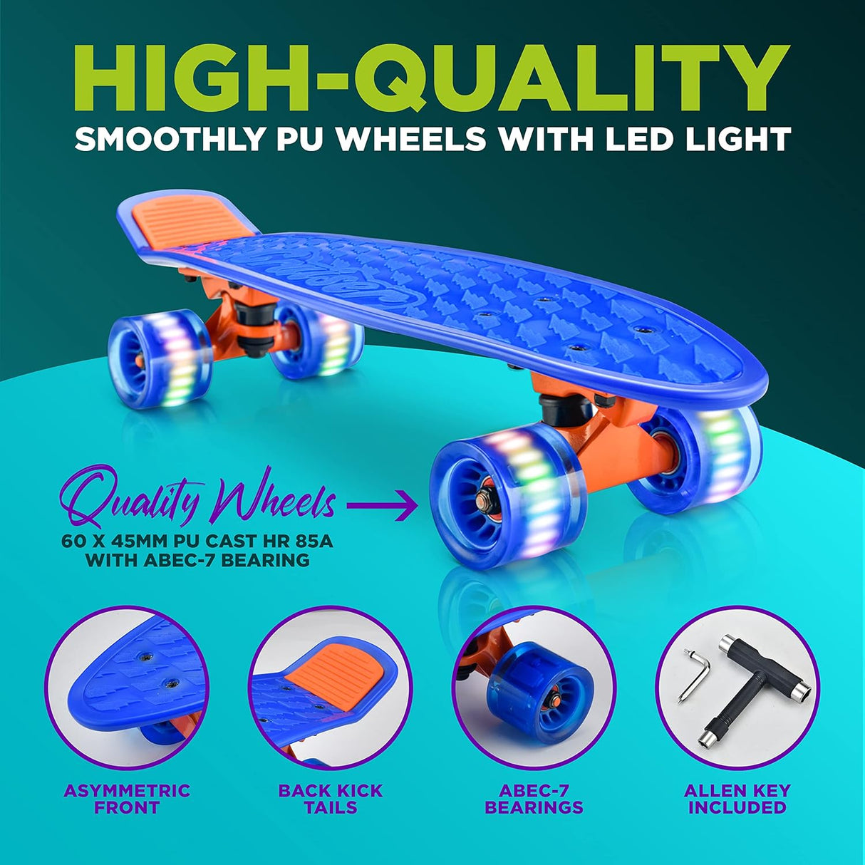Skateboards o patineta azul para niños Hurtle HCSK103