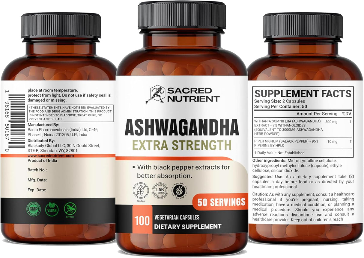 Suplemento Orgánico Ashwagandha 300mg, 100 Cápsulas