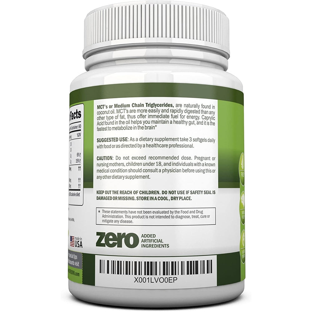 Suplemento Aceite MCT  Hecho de cocos 100% orgánicos 180 cáp