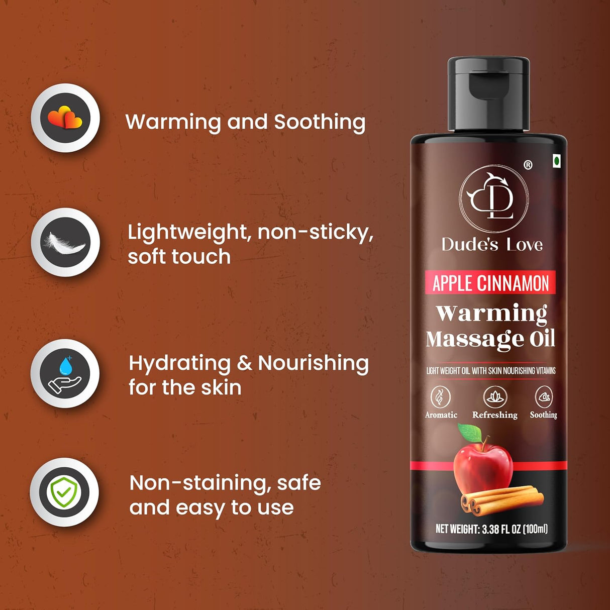 Aceite corporal con sabor Manzana y canela Dude's Love