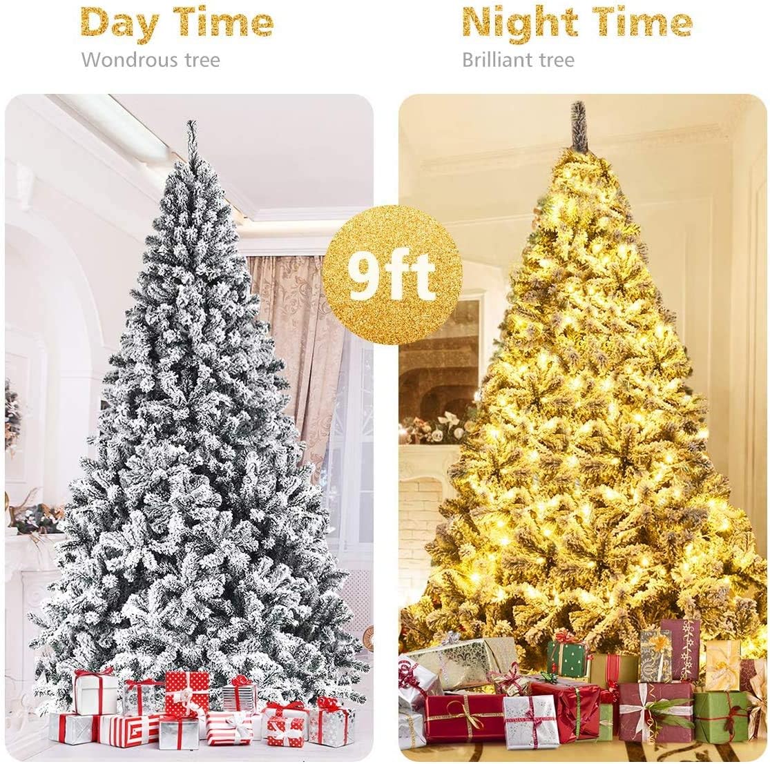 Árbol de Navidad 9FT ReunionG, Artificial, Flocked, Modelo 9FT