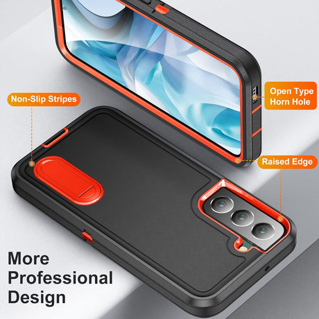 BaHaHoues Funda para Samsung Galaxy S22, Samsung S22, con soporte integrado, a prueba de golpes, polvo, caídas, grado militar, para Galaxy S22 5G de 6.1 pulgadas (negro/naranja)