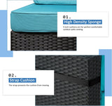 U-MAX Juego de muebles de patio de 7 piezas, juego de sofá de mimbre de ratán de polietileno negro para todo tipo de clima, juego de conversación de muebles seccionales con fundas de cojín azules y mesa auxiliar para porche, jardín, piscina