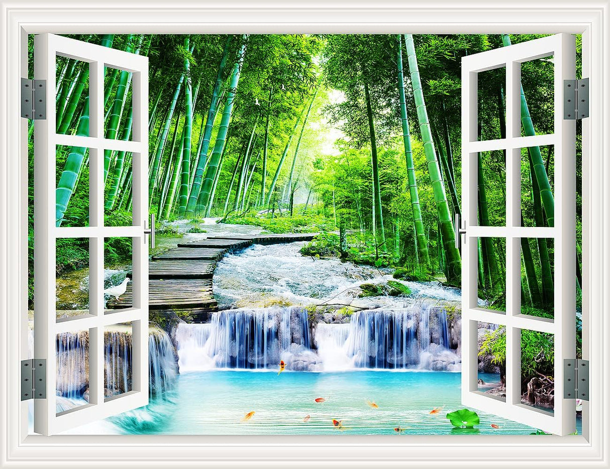 Vinilo Autoadhesivo Ventana Tropical, Decoración 3D, 36×48