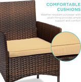 Best Choice Products Juego de 3 piezas de mimbre para exteriores, muebles de patio que ahorran espacio para patio, jardín con 2 sillas, 2 cojines, mesa de almacenamiento lateral, color marrón/bronceado