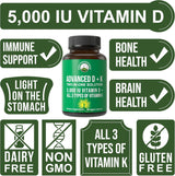 Suplemento de Vitamina D 5000 IU Peak Performance, K1, K2, MK7