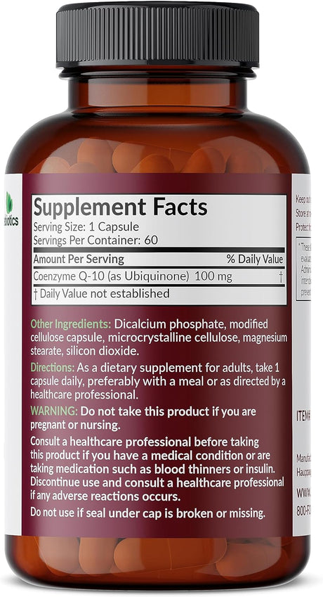 CoQ10 100 MG para Energía Celular, 60 Cápsulas Vegetarianas