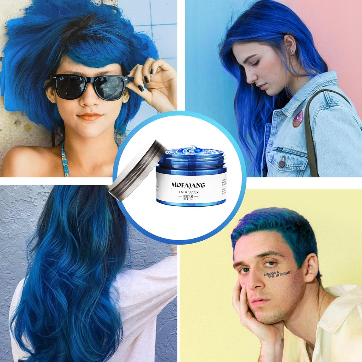 efly color cera para el cabello para niñas de azul.