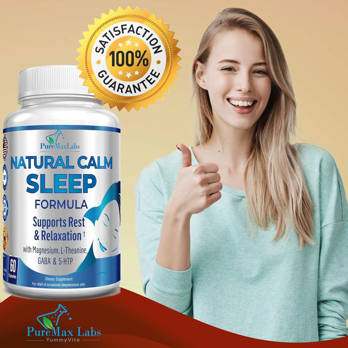 Suplemento Ayuda natural para dormir con magnesio  L-teanina