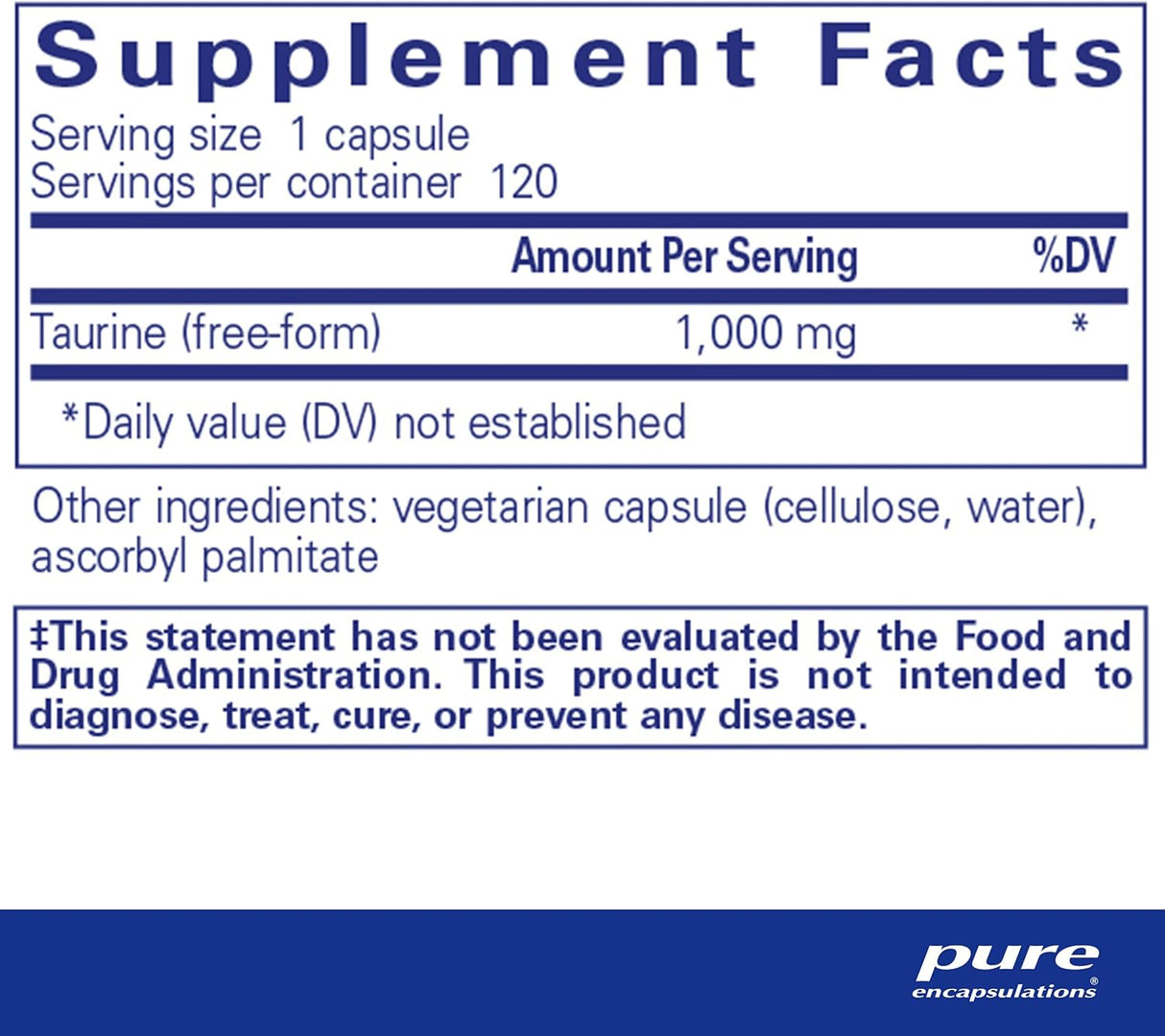 Taurina 1,000 mg Pure Encapsulations - Salud Cardiaca 120 Caps