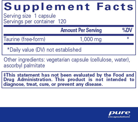 Taurina 1,000 mg Pure Encapsulations - Salud Cardiaca 120 Caps