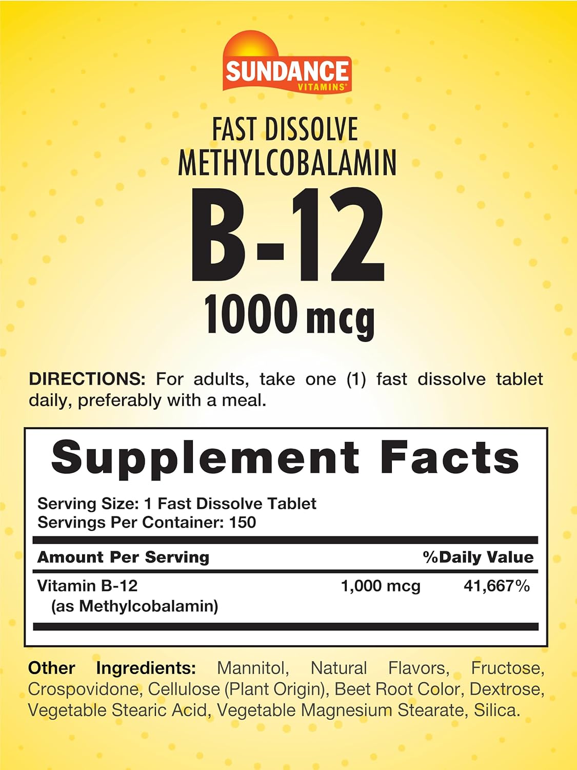Sundance B-12 Methylcobalamin 1000 mcg 150 Tabletas Veganas