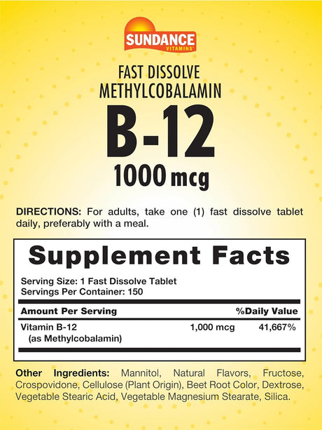 Sundance B-12 Methylcobalamin 1000 mcg 150 Tabletas Veganas