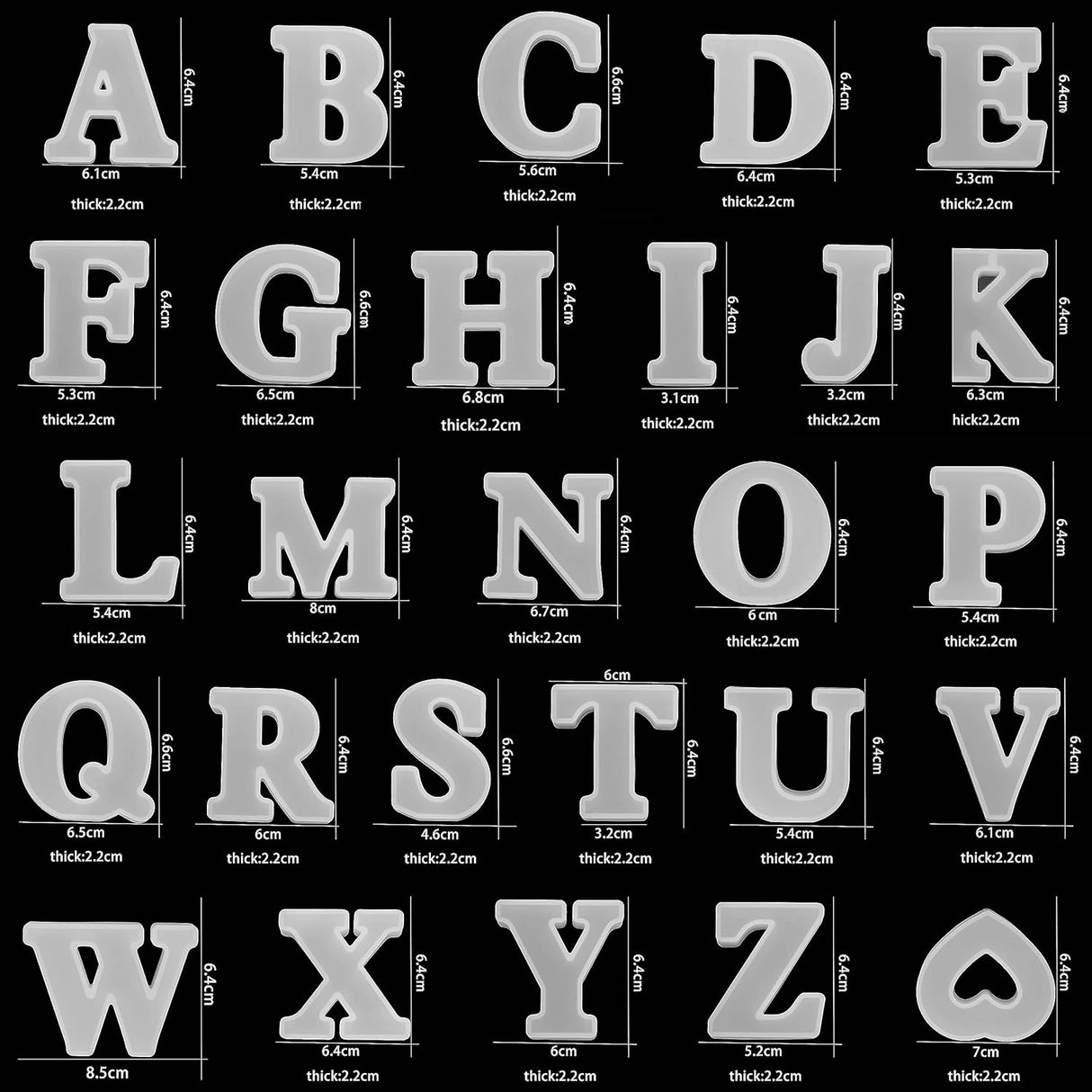 Molde de Letras 2.5 para Resina, 27 Pcs, Ideal para Velas