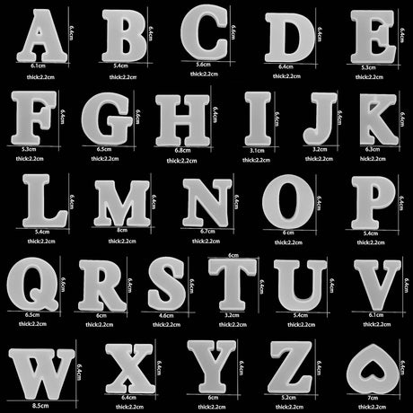 Molde de Letras 2.5 para Resina, 27 Pcs, Ideal para Velas