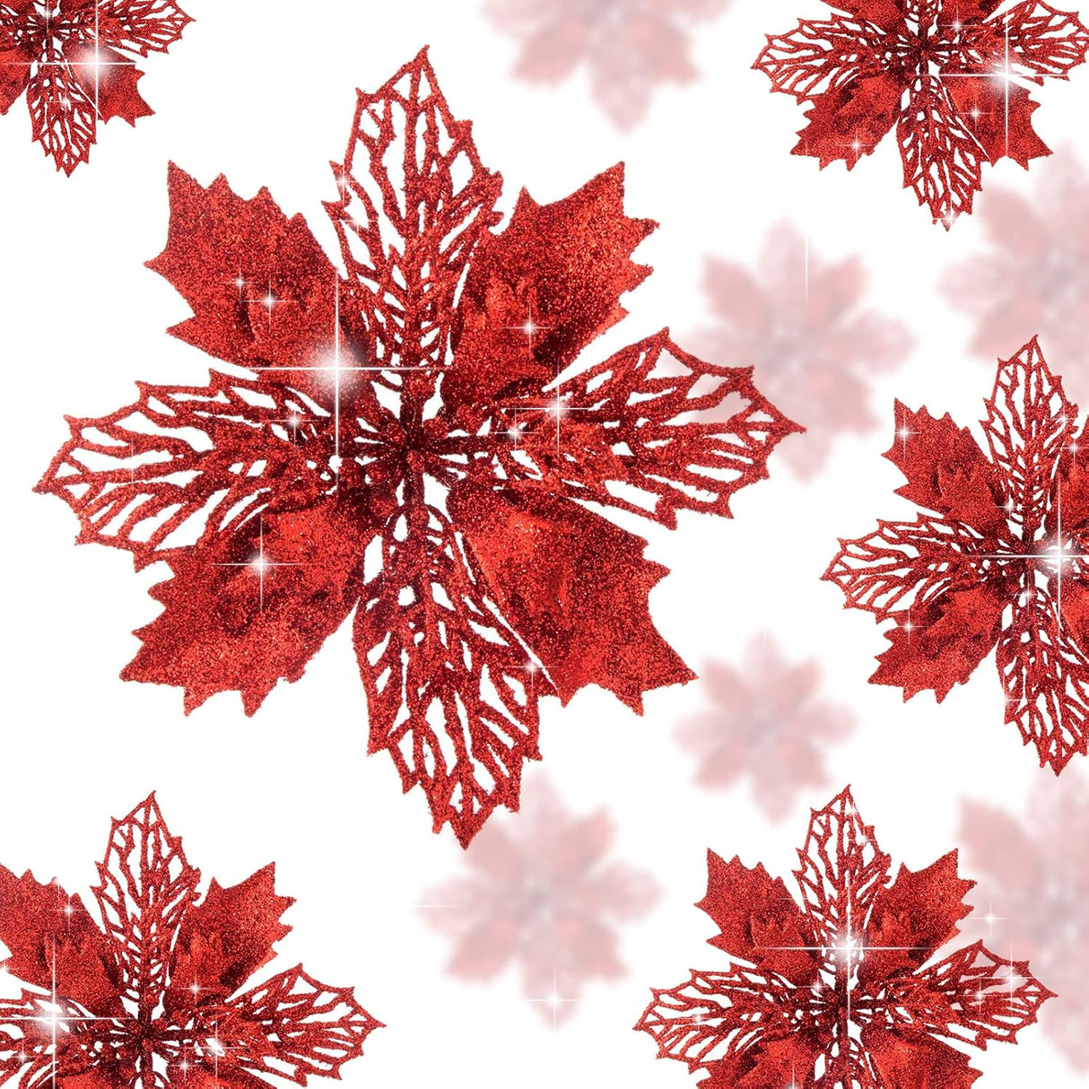 Flores Poinsettia Artificiales Wironlst - 16 Pcs Decoración Navideña