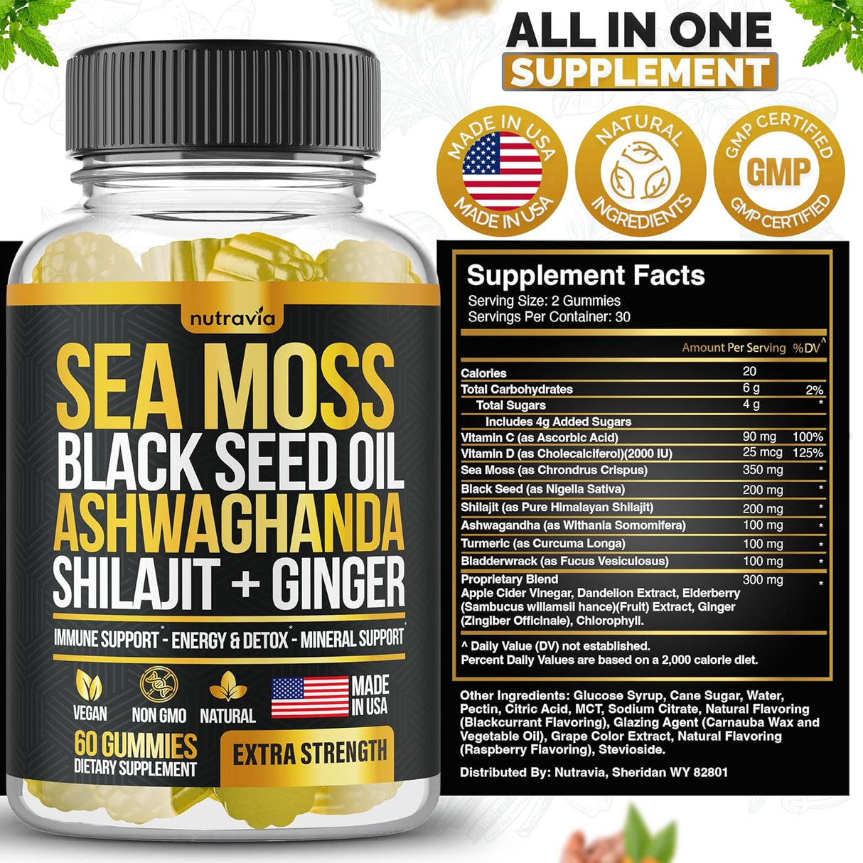 Gomitas de Sea Moss, Black Seed, Ashwagandha, Elderberry, 60