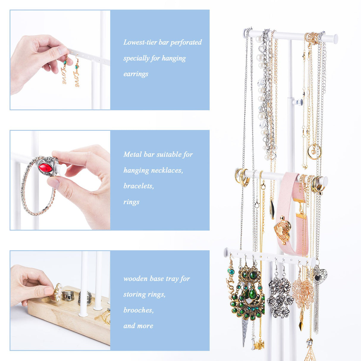 Almacenamiento para collares Pulseras Pendientes Madera