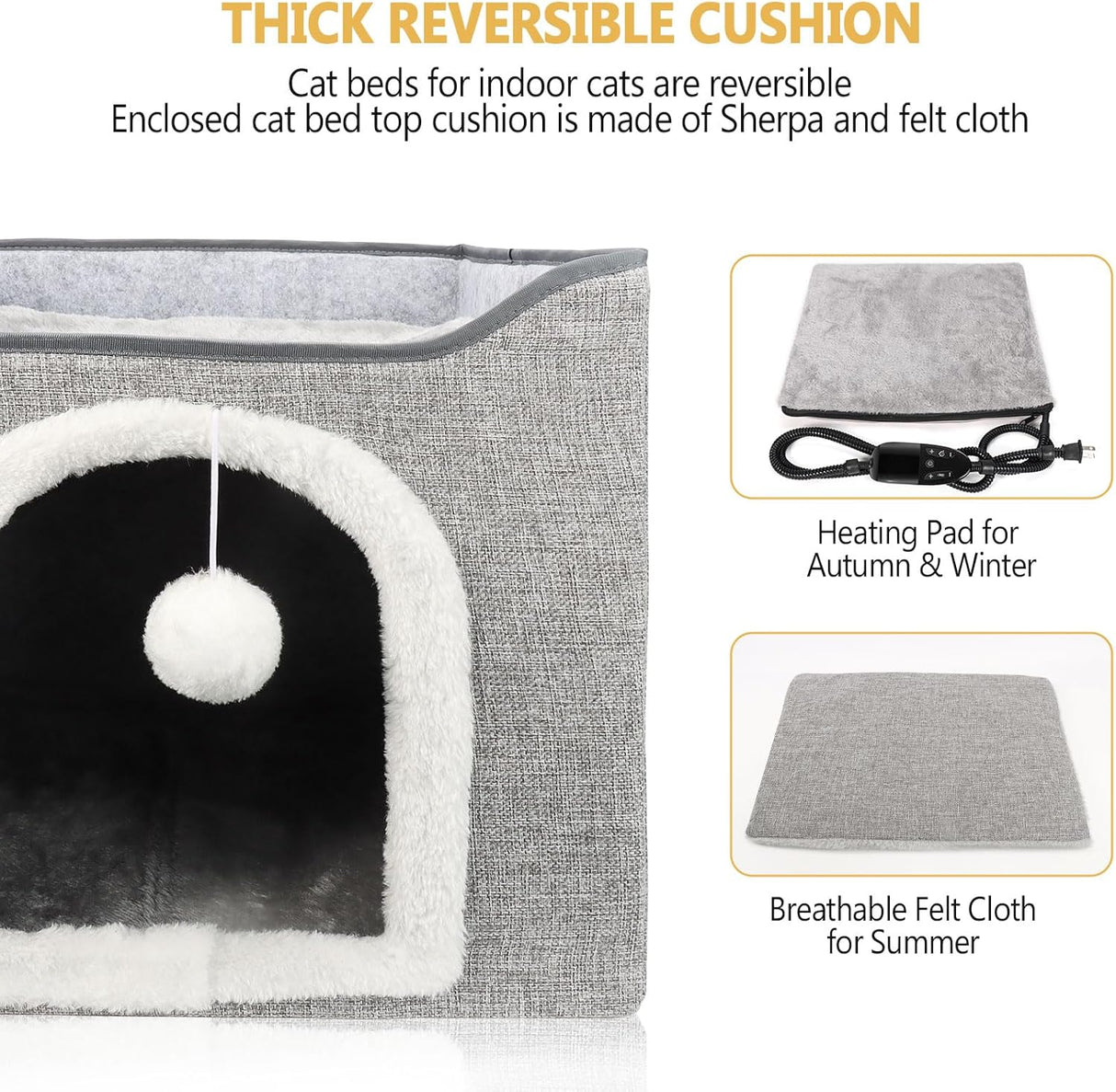 Cama Térmica para Gatos, Casa Plegable con Almohadilla Caliente