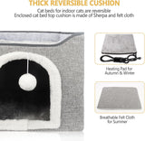Cama Térmica para Gatos, Casa Plegable con Almohadilla Caliente