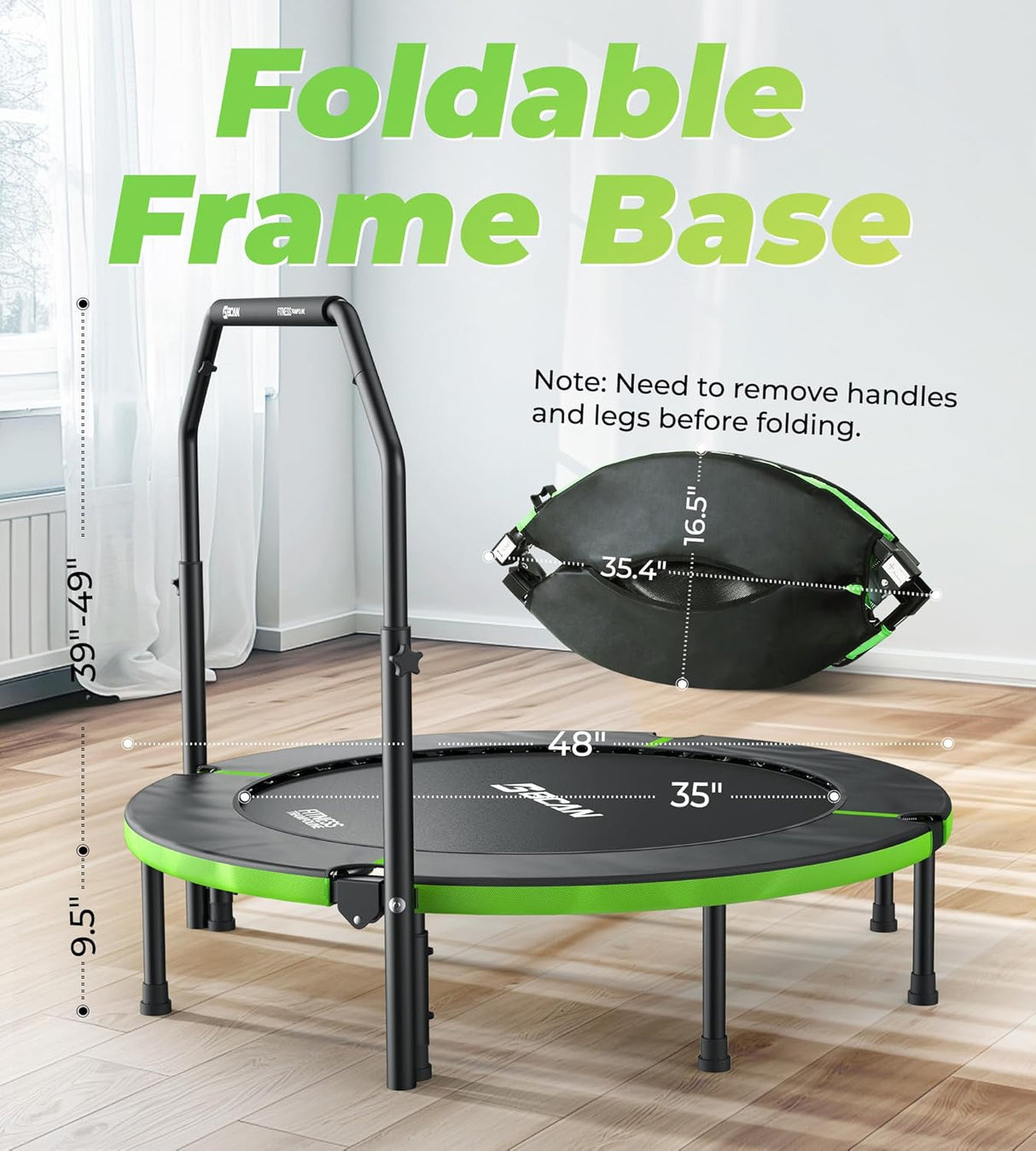 Trampolín Plegable BCAN 40/48 con Mango Ajustable 330lbs/440lbs
