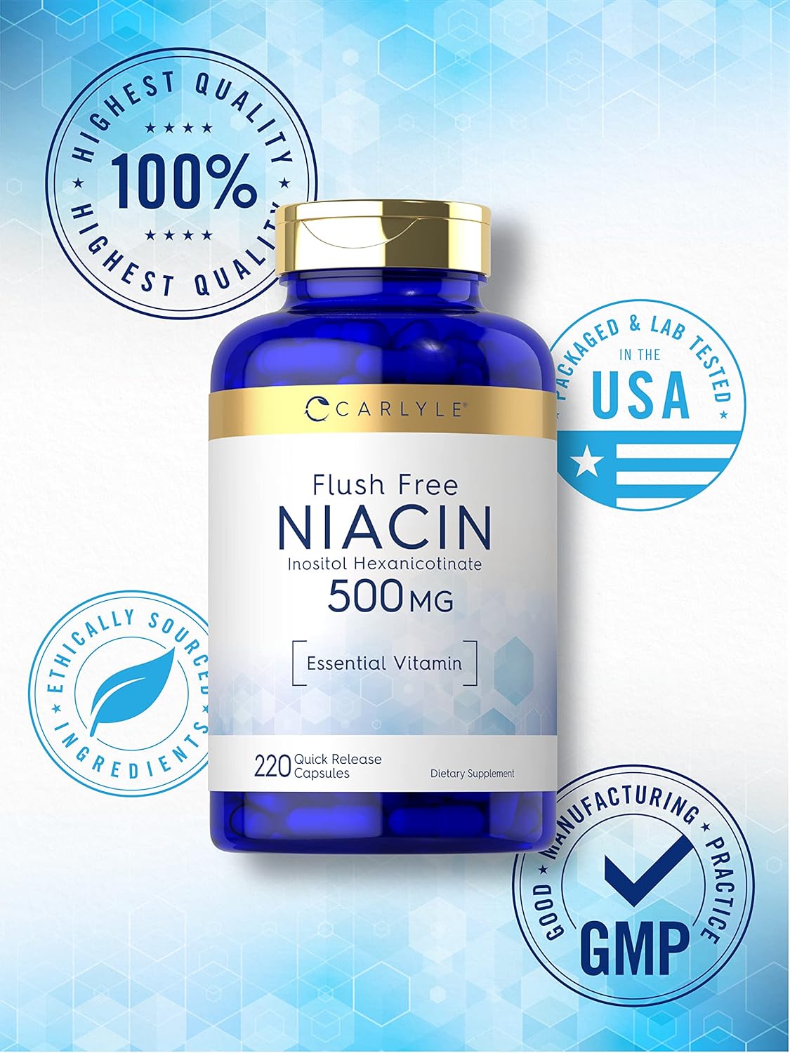 Suplemento Niacina Flush Free 500mg  220cap sin OMG sin glut