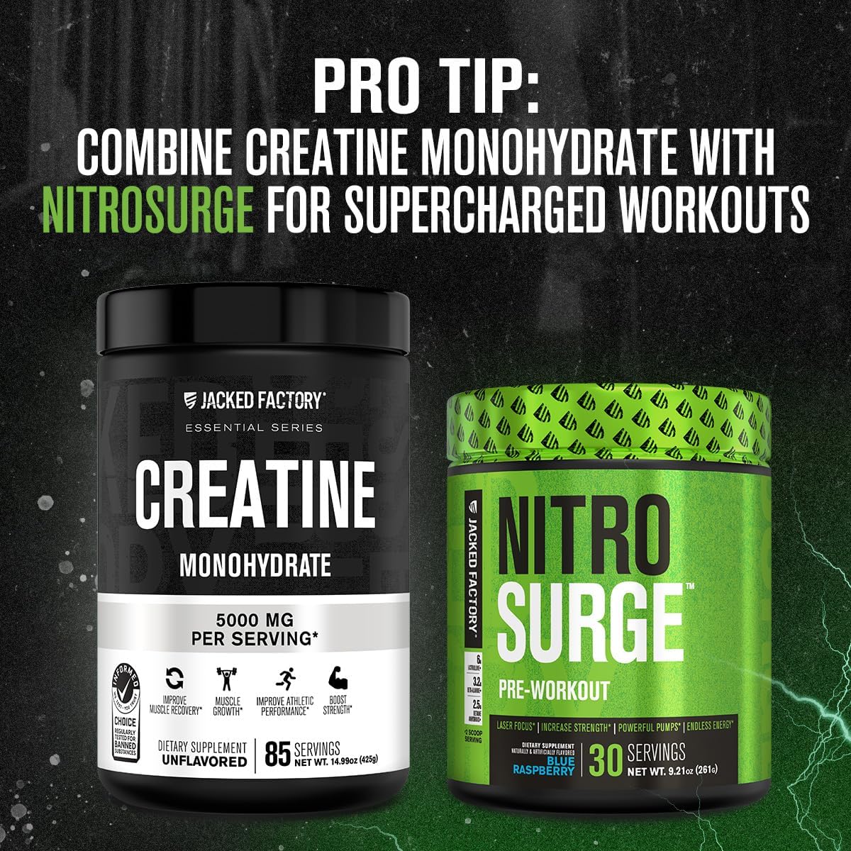 Creatina Monohidratada 425g Jacked Factory - Energía y Fuerza