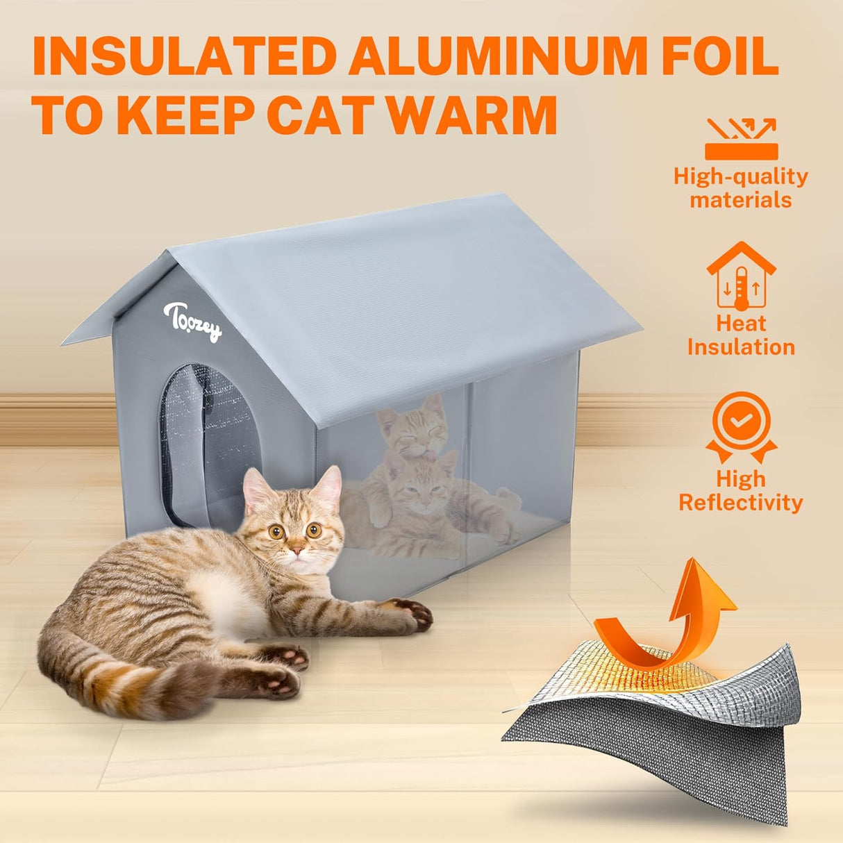 Casa para Gatos Exterior Toozey, Aislada, Impermeable, Modelo 2023