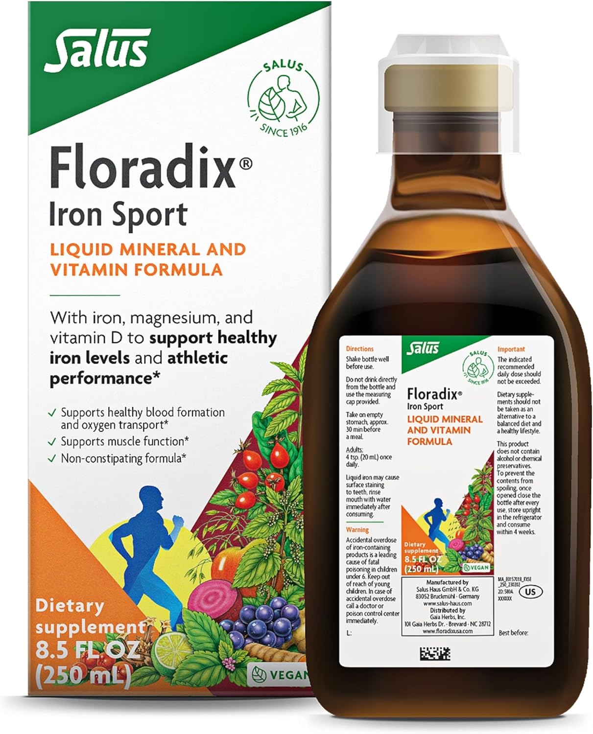 Floradix Iron Sport Líquido Mineral y Vitaminas - Energía y Nutrición 8.5 oz