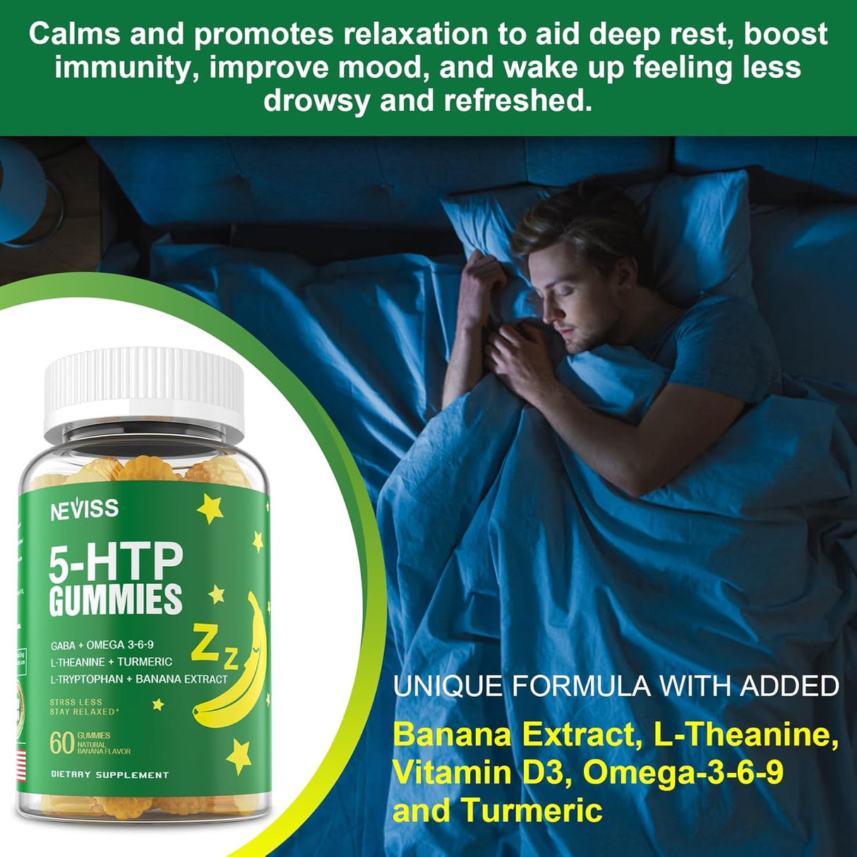 Suplemento Gomita 5-HTP GABA calmantes complejo extra fuerte