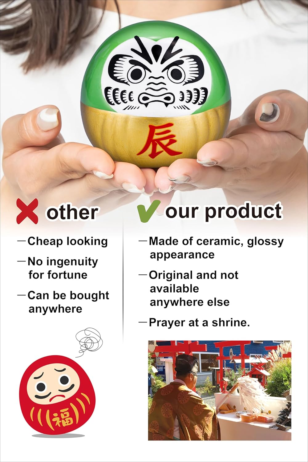 Muñeco Daruma Dragón Japonés 3.15 x 3.15 x 2.75 Decoración Feng Shui