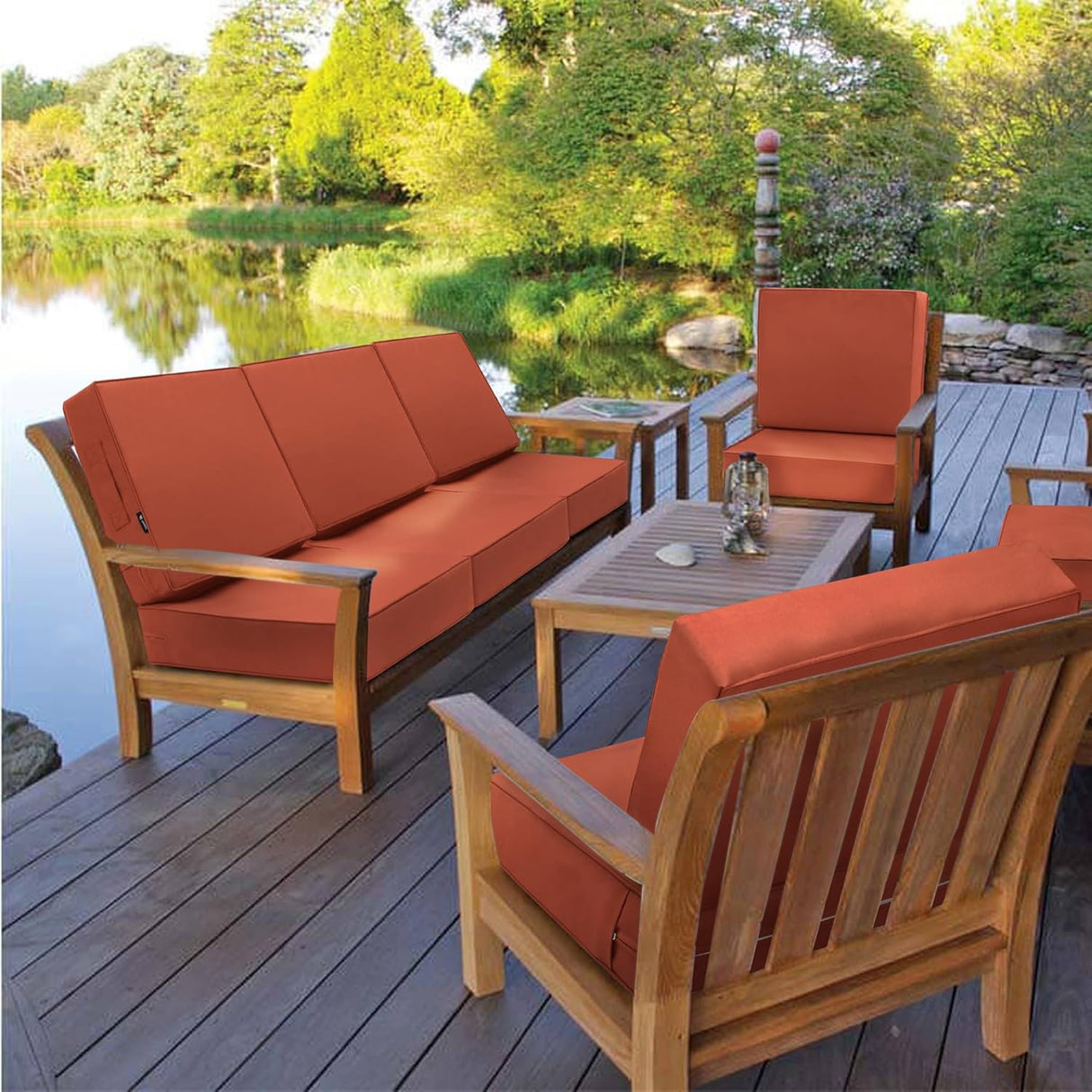Favoyard Juego de cojines de asiento profundo de 22 x 22 pulgadas, cojines impermeables para sillas de exterior para muebles de patio con funda resistente a la decoloración y extraíble con asa y