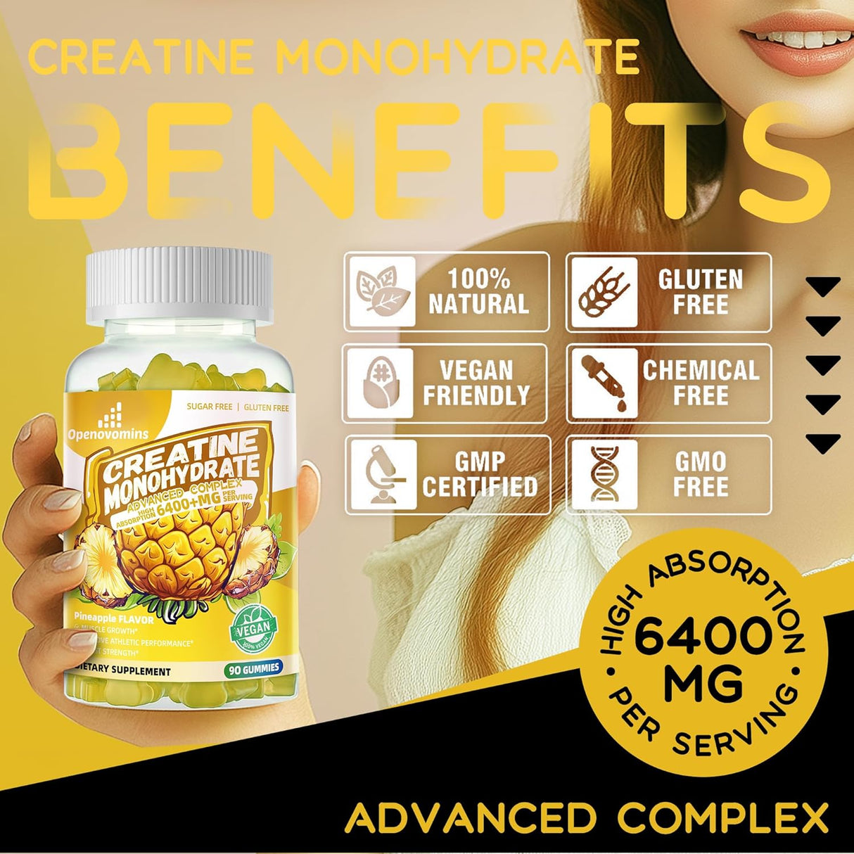 Gomitas de Creatina Monohidrato Complejo para Hombre y Mujer - Fórmula Avanzada 90 Unidades