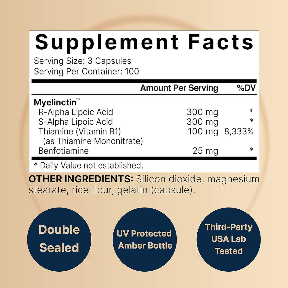 Suplemento Ácido alfa lipoico de 600 mg por porción  300 cáp