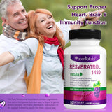 Suplemento Resveratrol 1,480 mg con quercetina 90 cápsulas