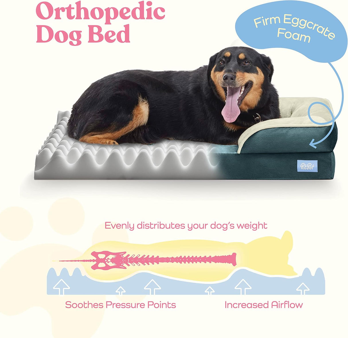 Cama ortopédica para perros - Ultra cómoda, impermeable, modelo X.