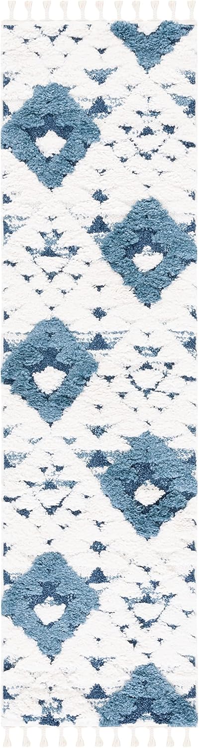Alfombra Runner Shag Marroquí con Borlas, Diseño Boho, MTS688M-212