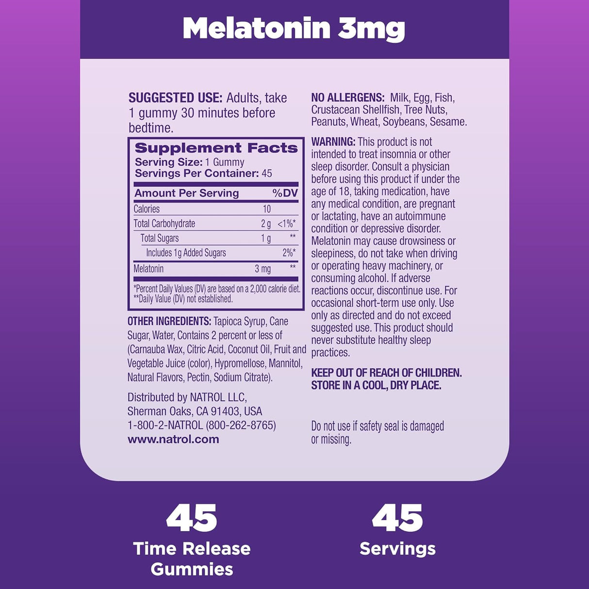 Natrol Time Release para un sueño reparador 3 mg 45 gomitas