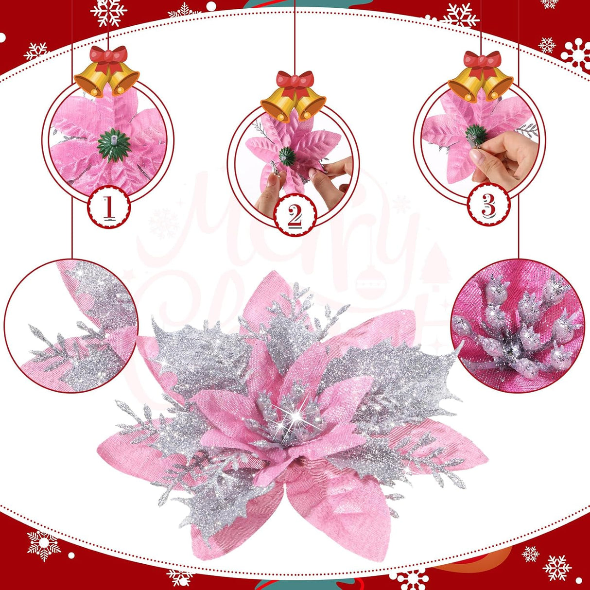 Flores Poinsettia Artificiales, Decoración Navideña, 36 Pcs