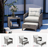 Pamapic Juego de 5 muebles de mimbre para patio, sillas de patio al aire libre con otomanas, muebles de conversación con mesa auxiliar para jardín junto a la piscina, balcón (cojín gris + ratán gris)