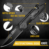 Cuchillo plegable de bolsillo EDC 5 en 1 para hombres, negro