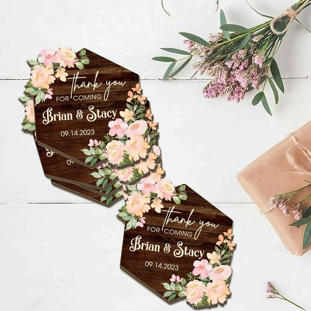Adornos de Agradecimiento Personalizados para Bodas y Duchas Nupciales
