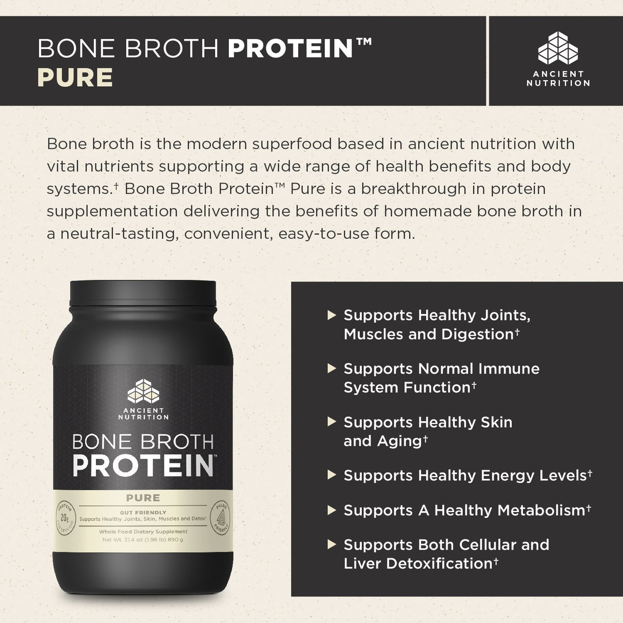 Proteina, sabor puro, 40 porciones, 31.4 onzas
