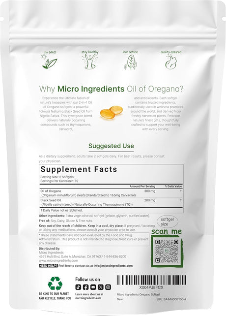 Aceite de Orégano en Softgels de Micro Ingredientes, 150 C, 4X Fuerza