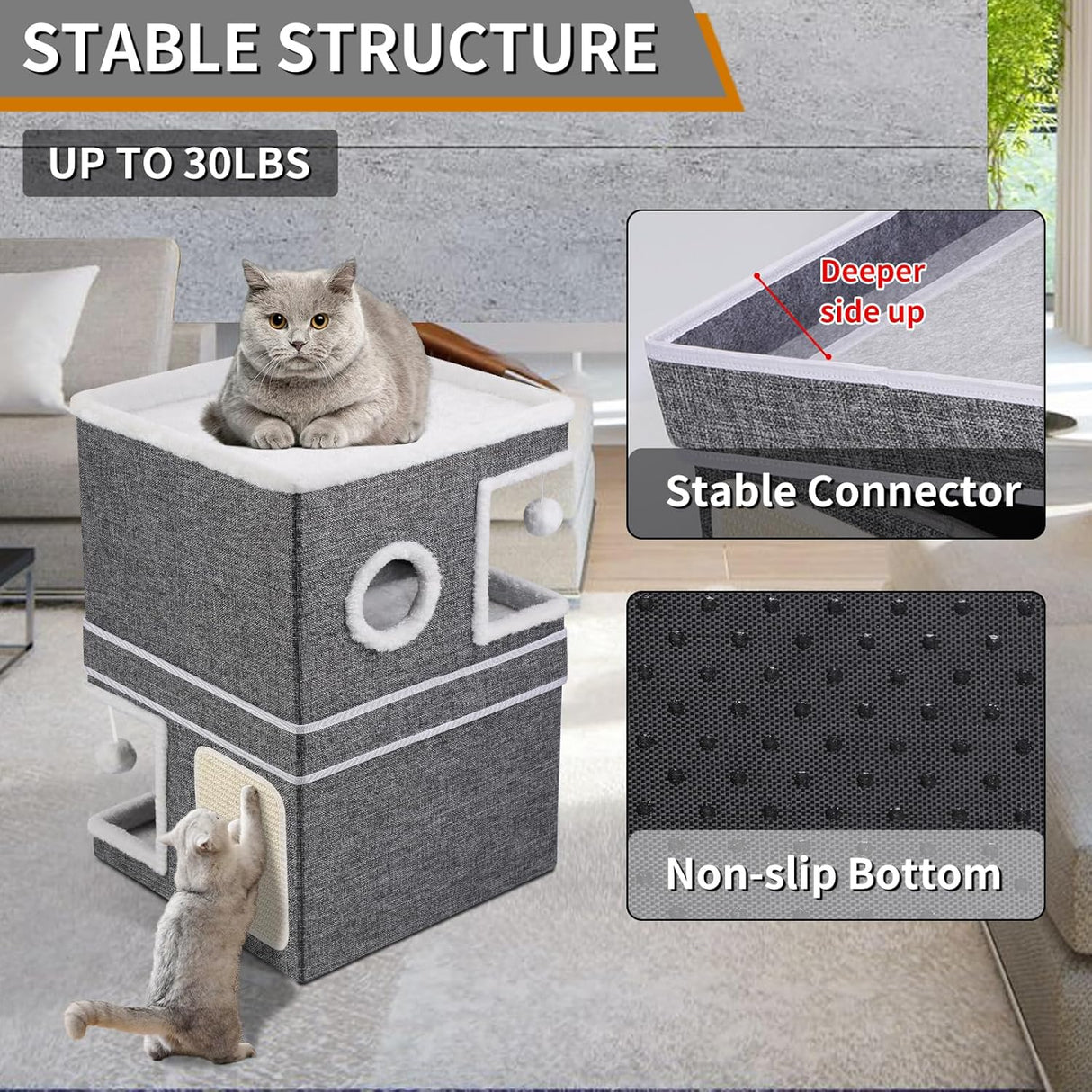 Casa de Gato de 2 Pisos, Marca XYZ, Cueva y Rascadores, Modelo ABC
