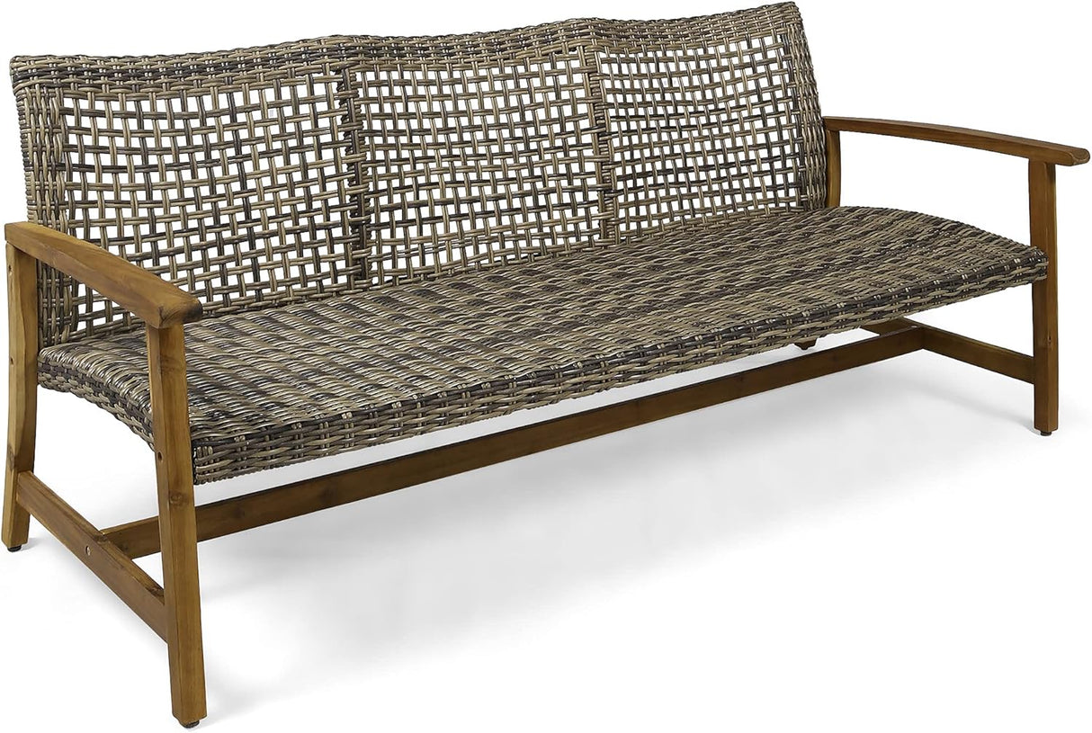 Sofá de madera y mimbre para exterior Marcia 75.50x31.00x31.50